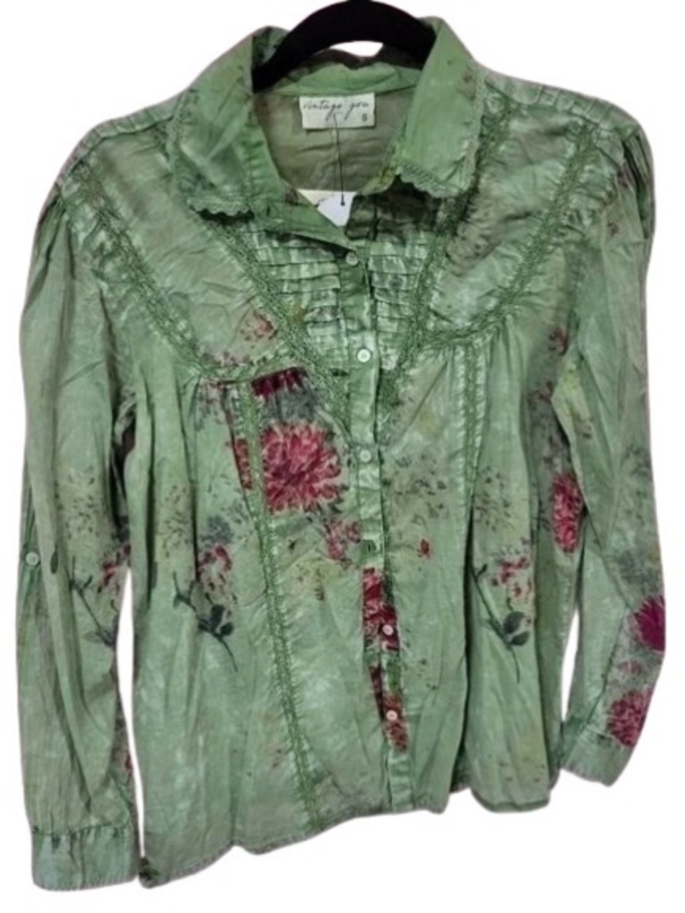 NWT 100% Cotton Crocheted Lace Floral VINTAGE GOA Shirt Top Blouse Boho Cottage